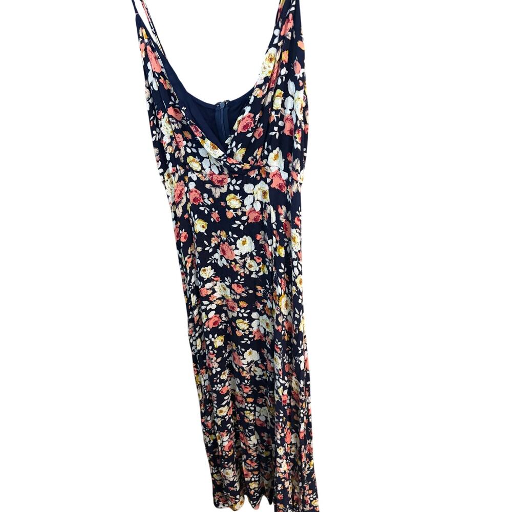 Lulus Navy Floral Maxi Dress M Sleeveless V-Neck Back Zip Side Slit Wedding